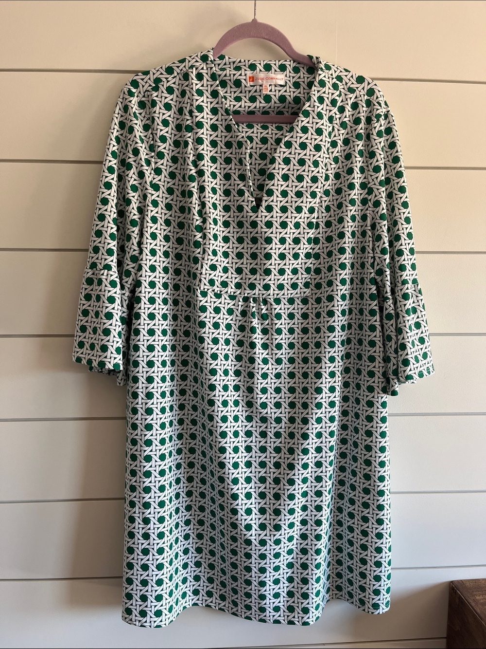 Jude Connally Kerry Green & White Rattan Print Aline Dress NWT NWT Size XL - Picture 4 of 11